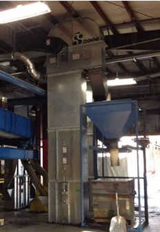 Flour bucket elevator for a feed processing plant